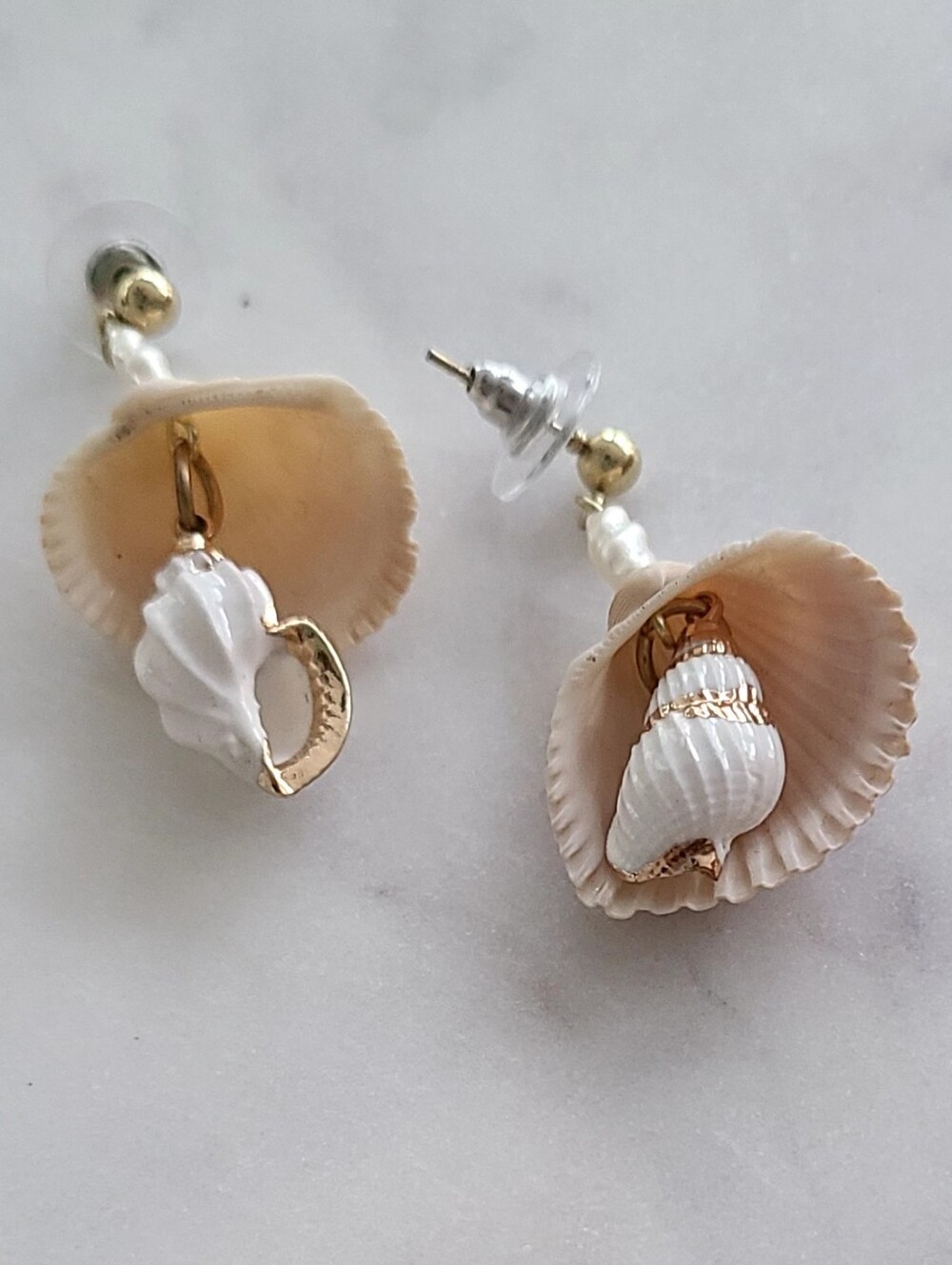Handcrafted Shell Drop Earrings – White & Natural